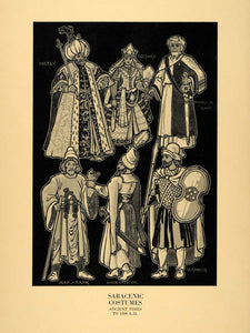 1929 Print Saracenic Costume Sultan Sultana Warrior Middle Eastern Officer AA3
