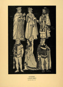 1929 Print Gothic Costume King Queen Lady Man Court - ORIGINAL HISTORIC AA3