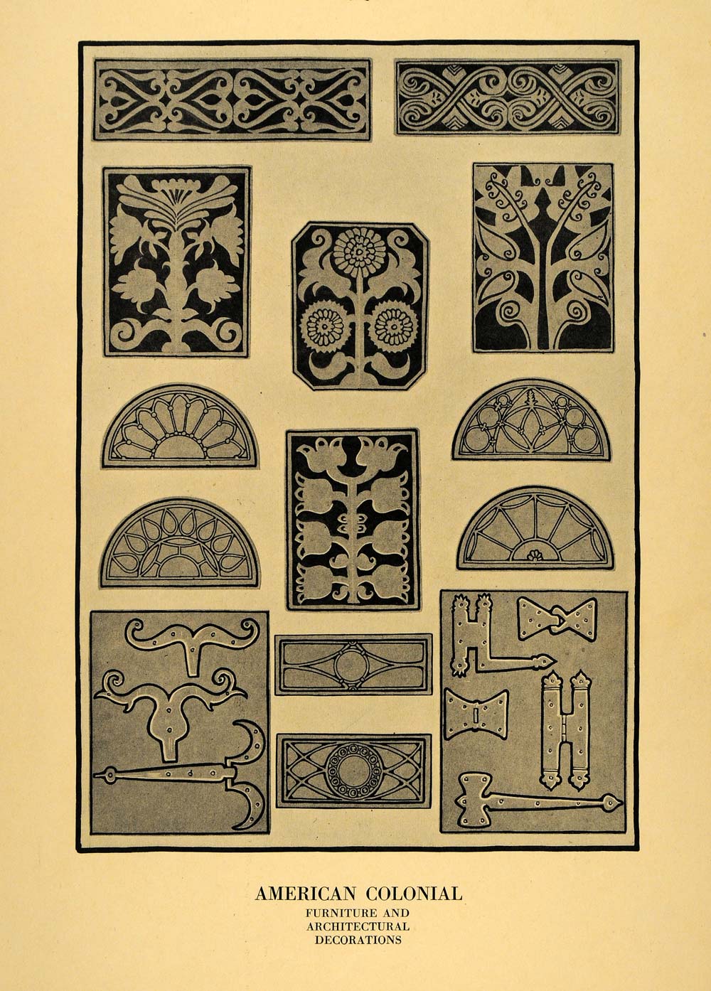 1929 Print American Colonial Furniture Decoration Motif ORIGINAL HISTORIC AA3