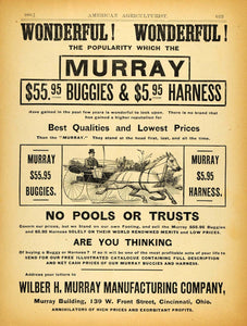 1890 Ad Wilber H. Murray Horse Buggies Equestrian Harness Racing Cincinnati AAG1