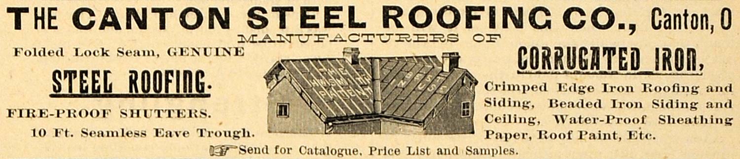 1890 Ad Canton Steel Roofing Ohio Corrugated Iron Home Construction AAG1