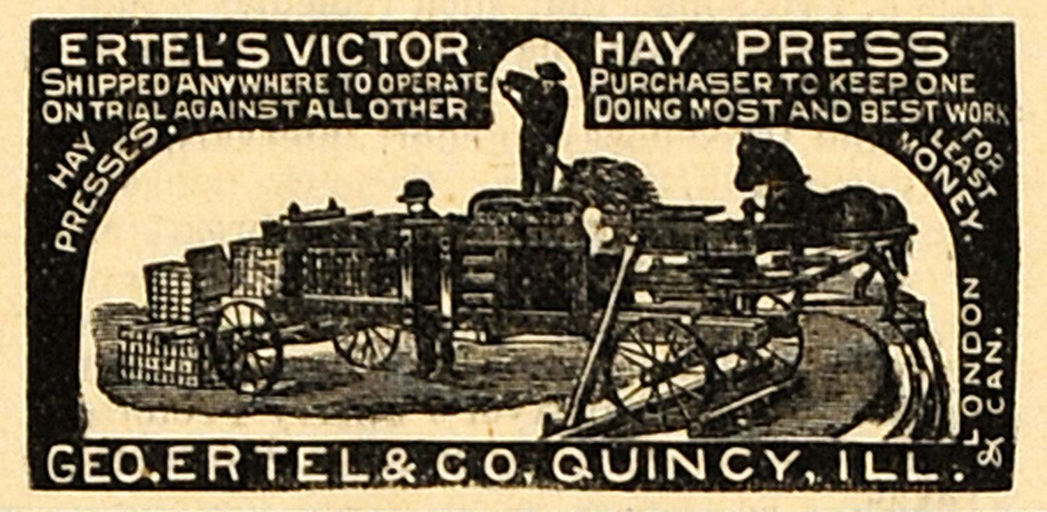 1890 Ad George Ertel's Victor Hay Press Horse Labor Quincy Agriculture AAG1