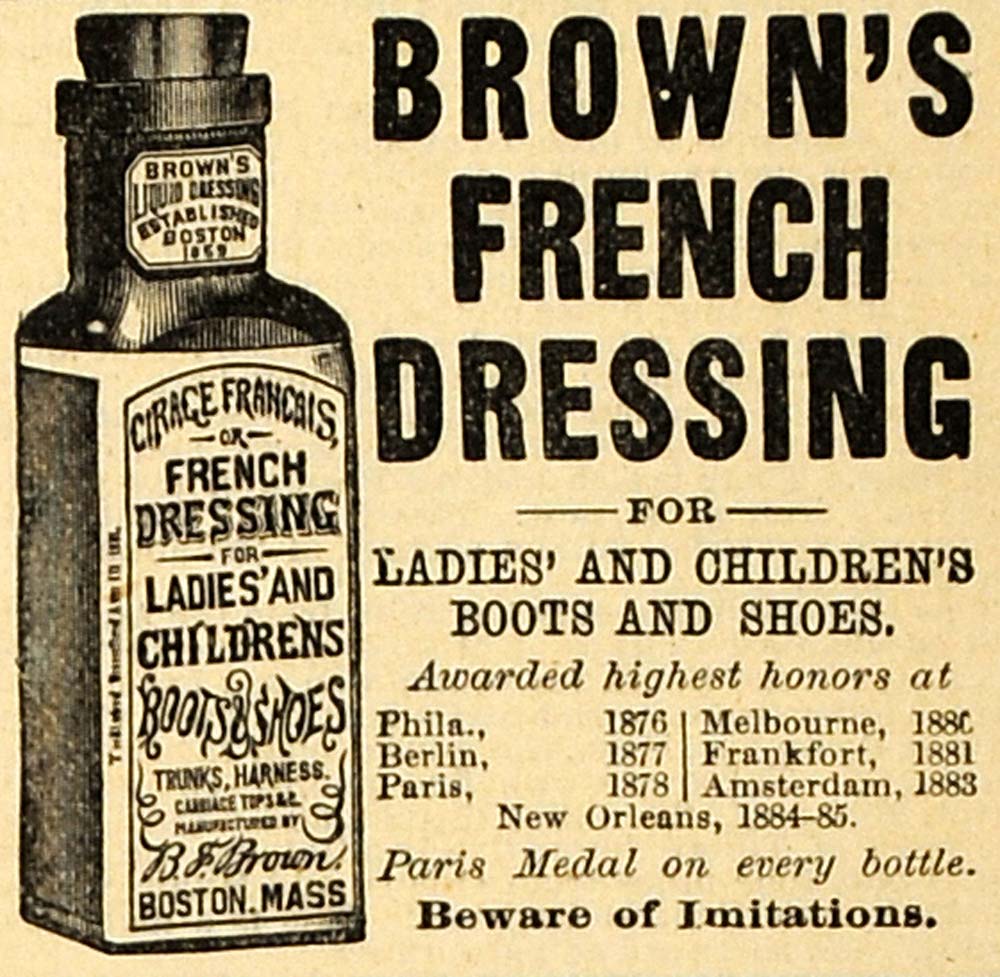 1890 Ad Brown's French Dressing Shoe Boot Polish Bottle Boston MA Honors AAG1