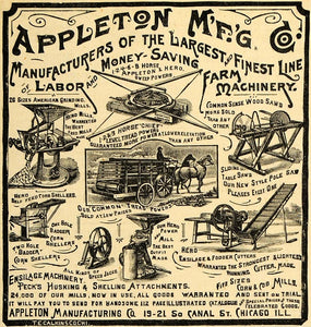 1890 Ad Appleton Farming Machinery Saws Horsepower Agricultural Equipment AAG1
