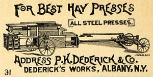 1890 Ad All-Steel Hay Presses P. K. Dederick J. McGregor Agriculture AAG1