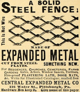 1890 Ad Central Expanded Metal Steel Crisscross Fence Home Improvement AAG1