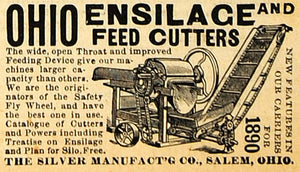 1890 Ad Ohio Ensilage Feed Cutter Silver Salem Ohio Agricultural Machinery AAG1