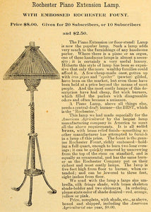 1890 Ad Rochester Fount Piano Extension Lamp Gift American Agriculturist AAG1