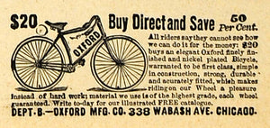 1893 Ad Oxford Bicycles Biking Antique Bikes 338 Wabash Avenue Chicago AAG1