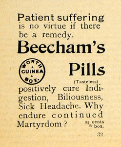 1893 Ad Thomas Beecham's Pills Laxative Indigestion Medical Medicine AAG1