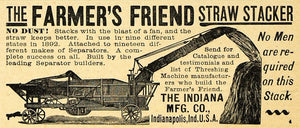1892 Ad Straw Stacker Machine Farmer's Friend Indiana Agriculture Machinery AAG1