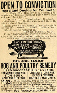 1890 Ad Dr. Haas Hog Poultry Remedy Farm J. H. Walton John Horton Henry AAG1