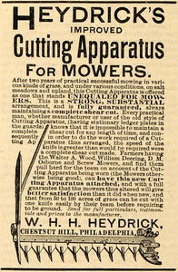 1890 Ad Heydrick's Cutting Apparatus Lawn Mowers Agriculture Machinery AAG1