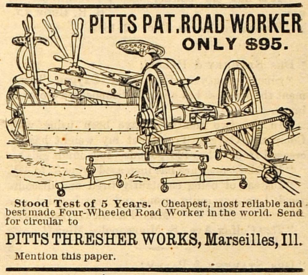 1890 Ad Pitts Thresher Works Road Worker Farm Machinery Agricultural AAG1