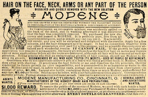 1890 Ad Modene Hair Removal Root Dissolve Cincinnati Ohio Beauty Products AAG1