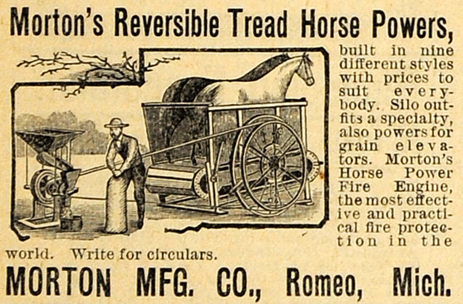 1890 Ad Morton's Reversible Tread Horse Power Machine Agricultural Farming AAG1