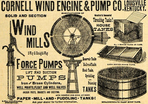 1890 Ad Cornell Wind Mill Engine Force Pumps Tanks Agriculture Machinery AAG1