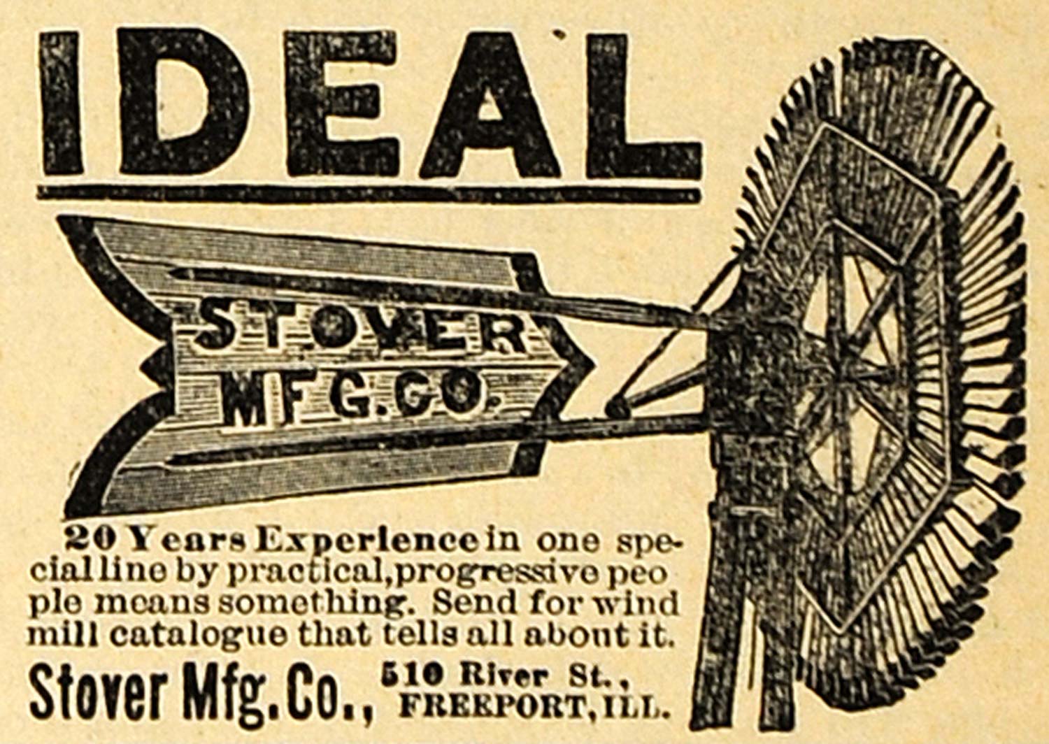 1890 Ad Ideal Stover Wind Mill 510 River Street Freeport Illinois AAG1 ...