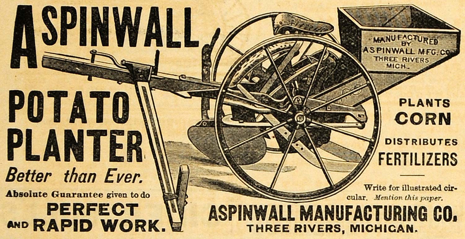 1890 Ad Aspinwall Potato Planter Corn Agricultural Machinery Farming AAG1