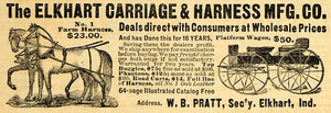 1890 Ad Elkhart Carriage Harness Equestrian Agricultural Farm W.B. Pratt AAG1