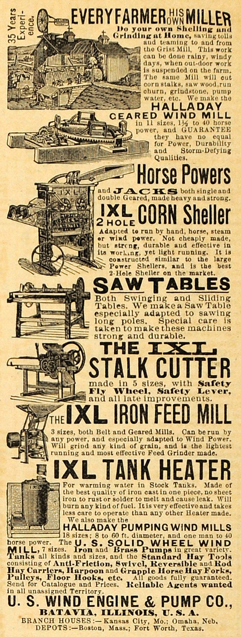1890 Ad U.S. Wind Engine Pump Farm Agricultural Farming Machinery Equipment AAG1