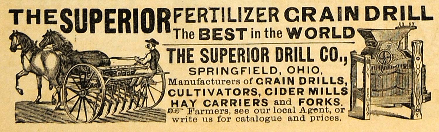 1890 Ad Superior Fertilizer Grain Drill Farm Equipment Agricultural AAG1