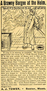 1890 Ad A. J. Tower Brawny Bargee Helm Fish Brand Slicker Raincoat Boston AAG1