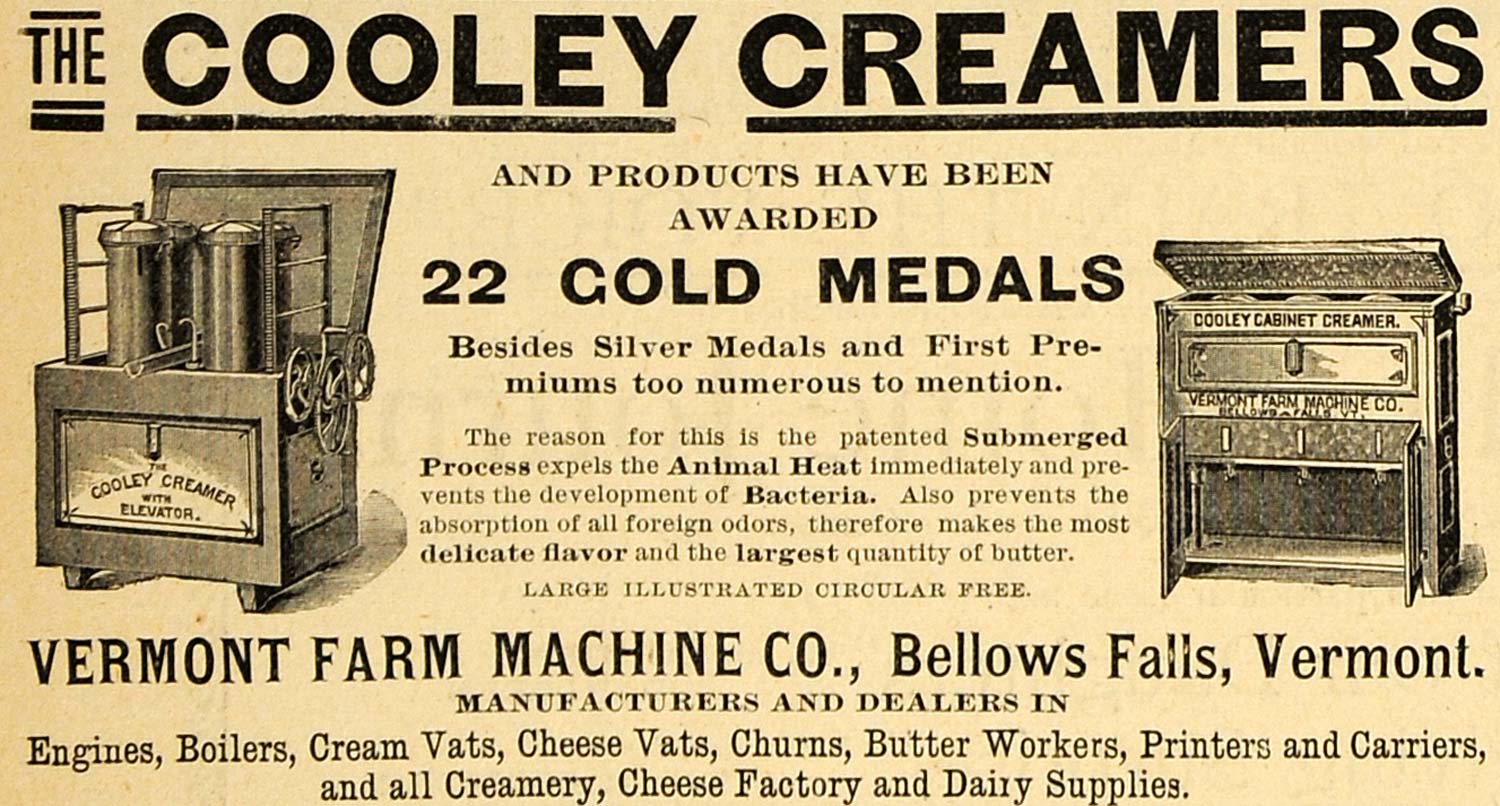 1890 Ad Vermont Farm Cooley Creamers Submerged Process Agriculture Dairy AAG1