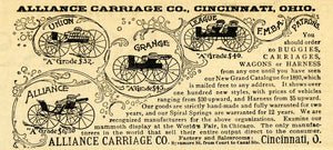 1893 Ad Alliance Horse Carriages Buggies Wagons Harnesses Models Equestrian AAG1