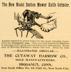 1893 Ad Cutaway Harrow Dutton Mower Knife Grinder Tool Agricultural AAG1