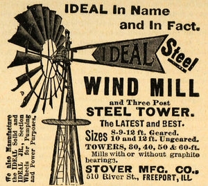 1893 Ad Stover Agricultural Ideal Steel Wind Mills Farm Machinery Freeport AAG1