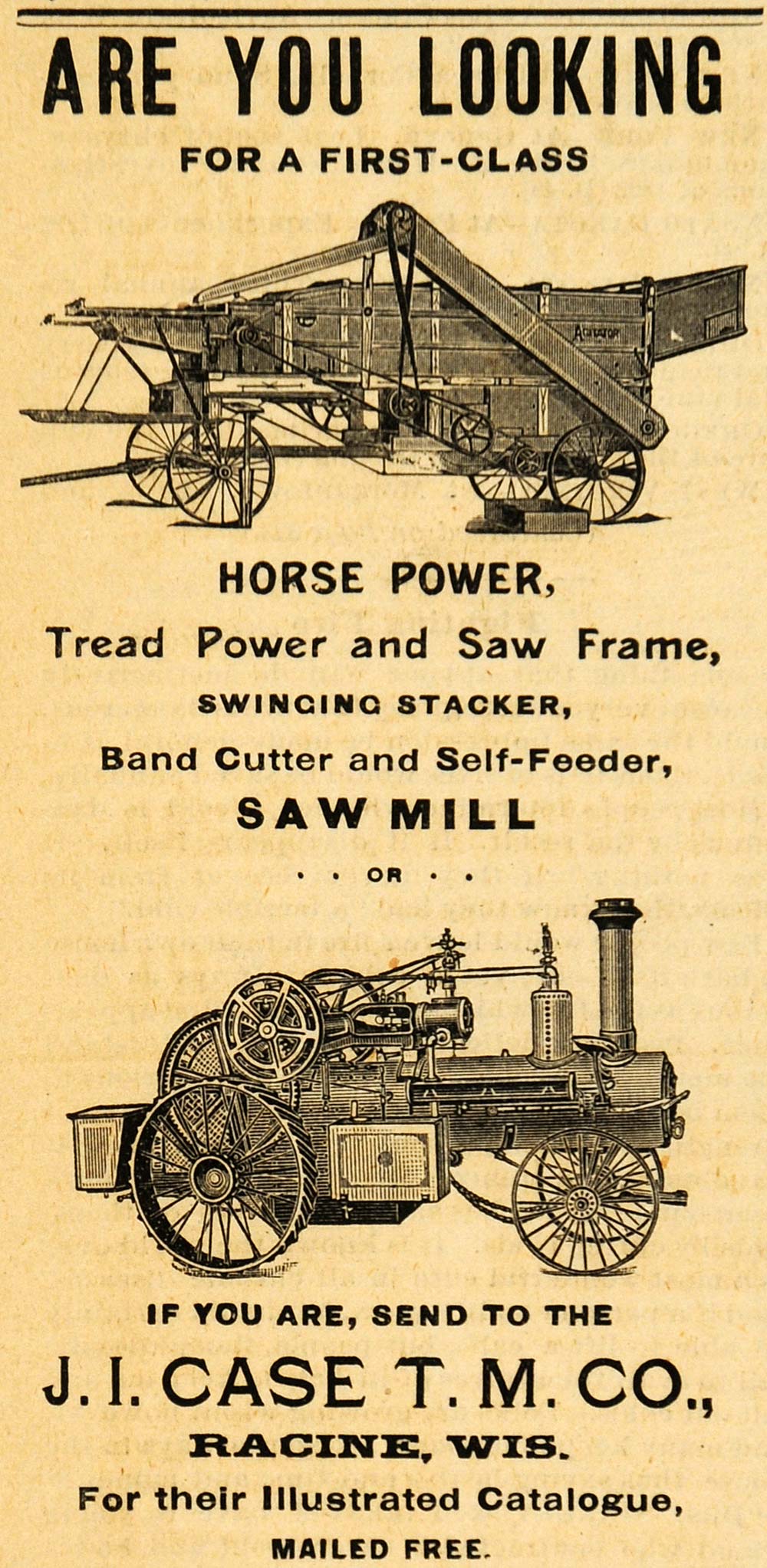 1893 Ad J. I. Case T. M. Farm Saw Mills Stackers Feeder Agricultural AAG1