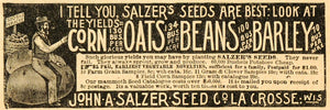 1893 Ad John A. Salzer Farm Seeds Corn Oat Beats Barley Agricultural AAG1