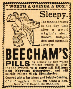 1893 Ad New York Depot Beecham's Nerves Headache Pills Medical Indigestion AAG1