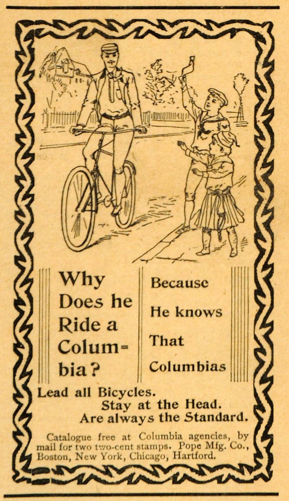 1893 Ad Pope Columbia Bicycles Biking Bikes Cycling Alternative AAG1