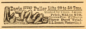 1893 Ad H. L. Bennett Davis Stump Puller Lumber Tools Lumberjack Home AAG1