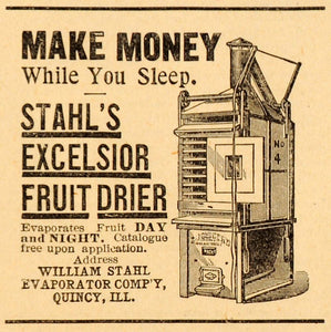1893 Ad William Stahl Excelsior Fruit Drier Dehydrator Farm Equipment AAG1