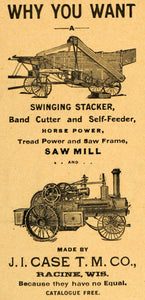 1893 Ad J. I. Case Farming Swinging Stacker Tractor Racine Wisconsin AAG1