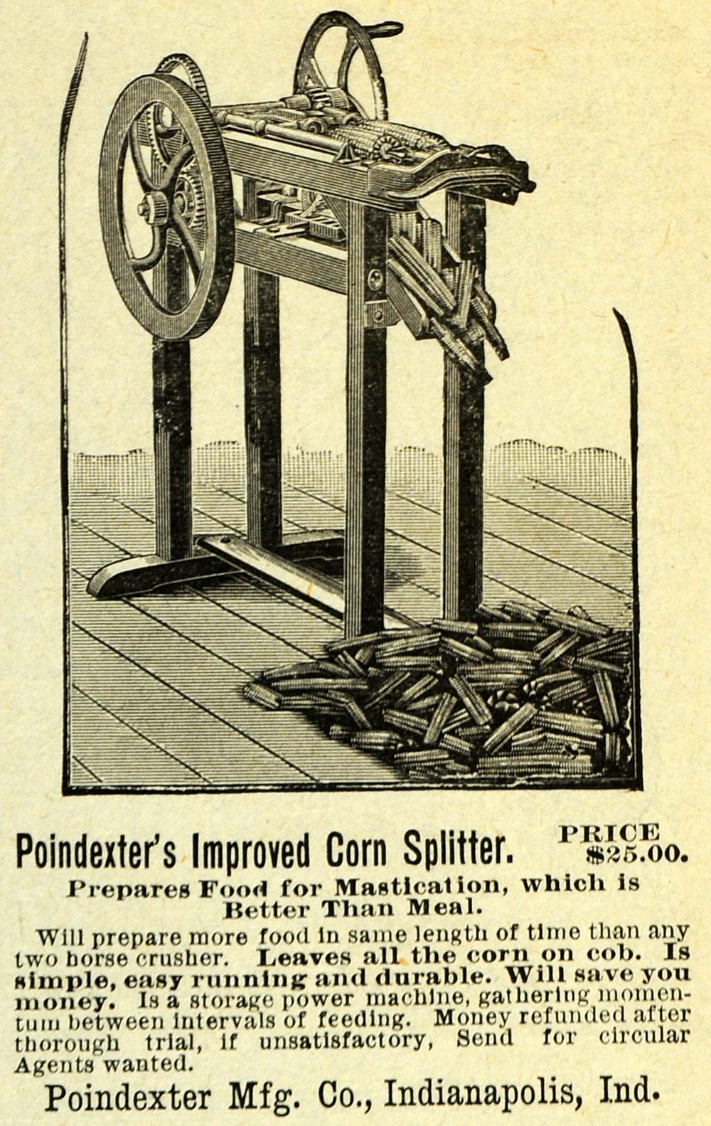 1892 Ad Poindexter Improved Corn Splitter Farm Machinery Agricultural AAG1