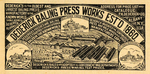 1892 Ad P.K. Dederick Baling Press Farm Harvest Works Agricultural AAG1