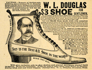 1892 Ad W. L. Douglas Gentlemen's Calfskin Laced Shoes Fashion Footwear AAG1