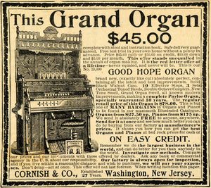 1893 Ad Cornish Good Hope Antique Grand Organ Musical Instruments Pricing AAG1