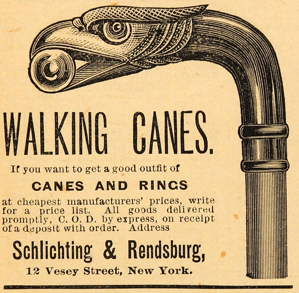 1891 Ad Schlichting Rensburg Snake Head Decorative Walking Canes Rings New AAG1