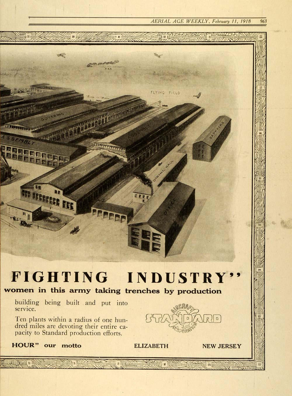 1918 Ad Aircraft Standard Corp Elizabeth Plant Plainfield Industry Factory AAW1