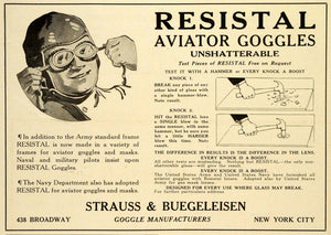 1918 Ad Strauss & Buegeleisen Resistal Aviator Goggles Accessories New York AAW1