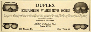 1918 Ad Aero Goggle Co Duplex Non-Splintering Aviation Motor Goggles AAW1
