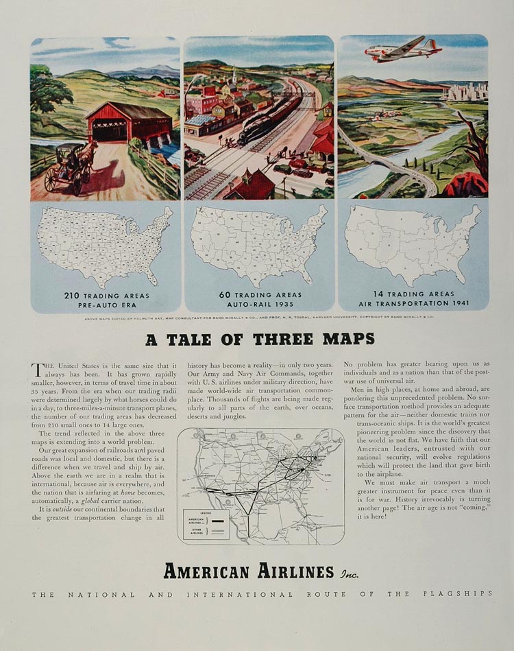 1944 Ad American Airlines Map History Transportation - ORIGINAL ADVERTISING AA