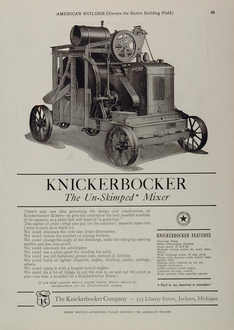 1925 ORIG Ad Knickerbocker Mixer Construction Equipment - ORIGINAL AB1