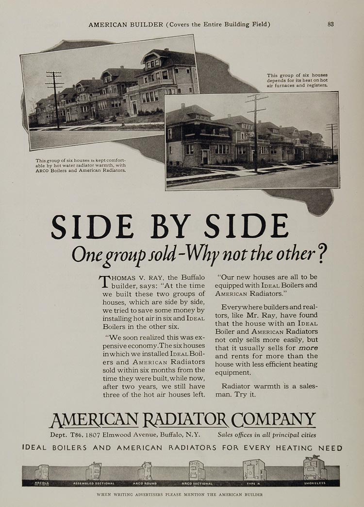 1925 Ad ARCO American Radiator Houses Buffalo New York - ORIGINAL AB1