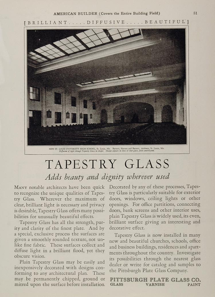 1925 Ad Tapestry Glass St. Louis University HS Chapel - ORIGINAL ADVERTISING AB1